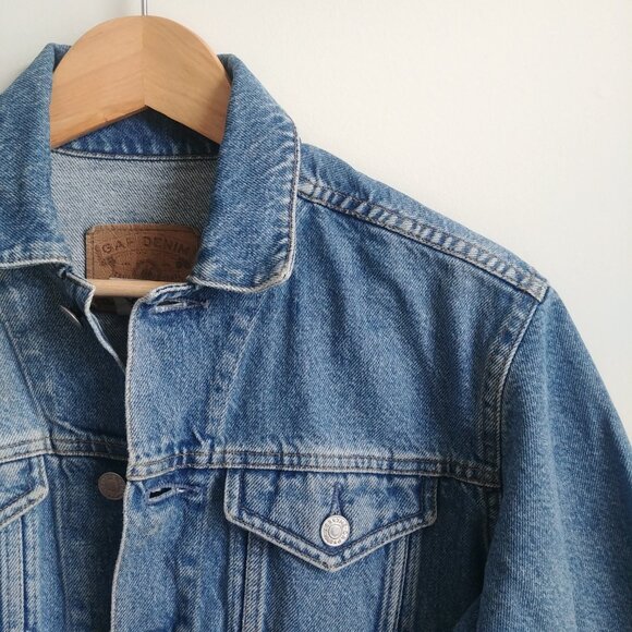 Vintage Gap cropped bracelet sleeve 100% cotton blue denim jean jacket Medium - Picture 4 of 16